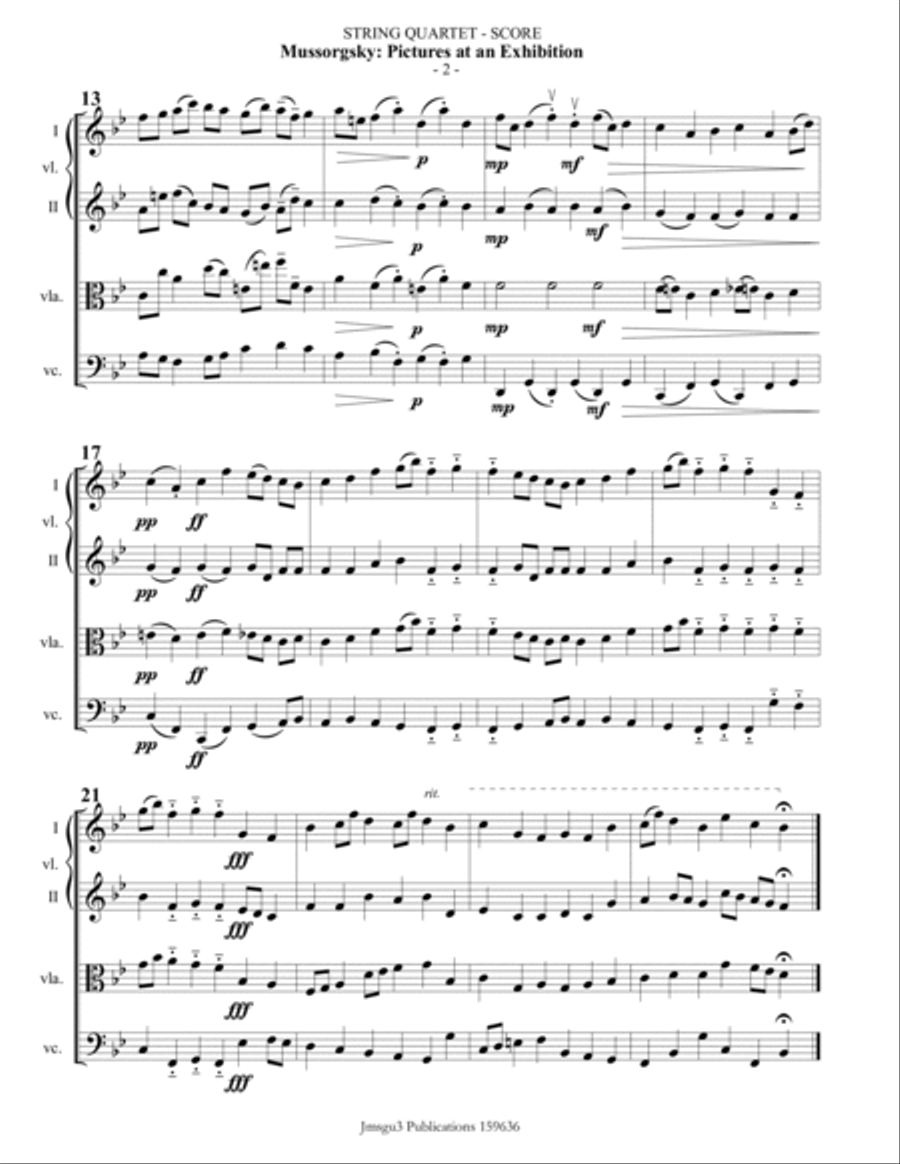 Mussorgsky: Pictures at an Exhibition for String Quartet String Quartet scores gallery preview page 2