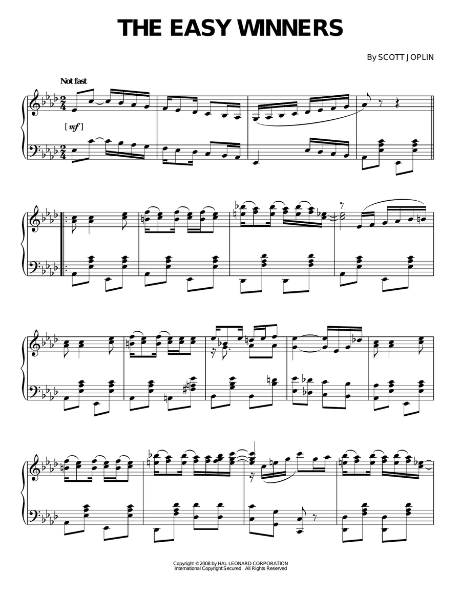 The Easy Winners The Easy Winners Piano Solo scores gallery preview page 1