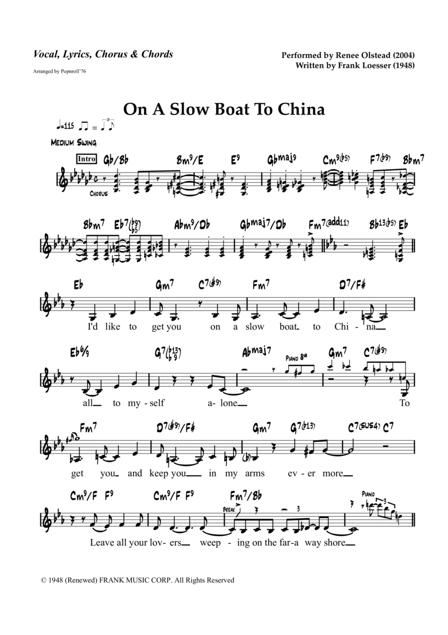 On A Slow Boat To China Piano scores gallery preview page 1