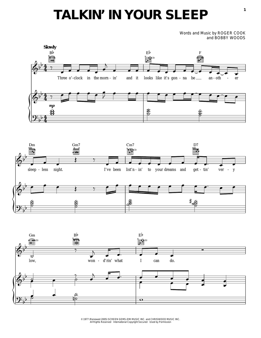 Talkin' In Your Sleep Piano, Vocal, Guitar scores gallery preview page 1