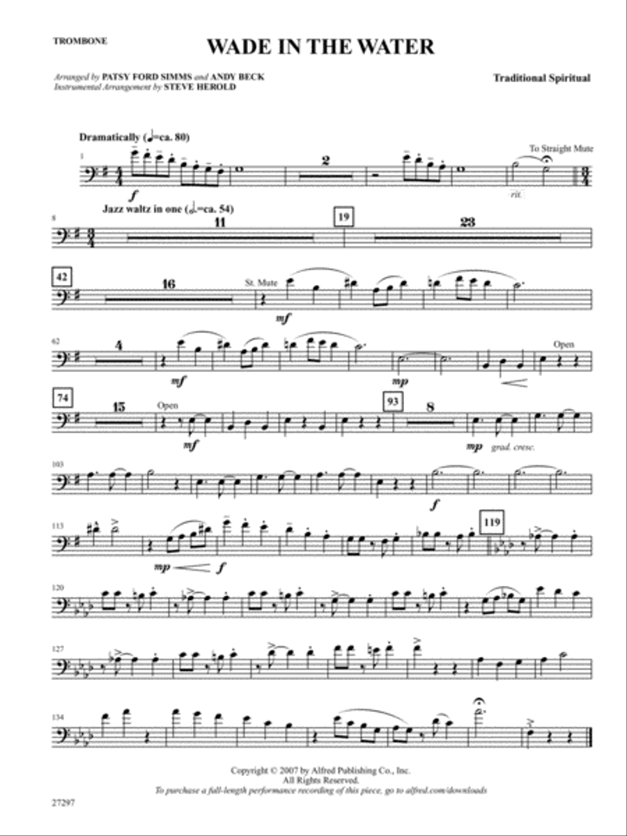 Wade in the Water: 1st Trombone Trombone scores gallery preview page 1
