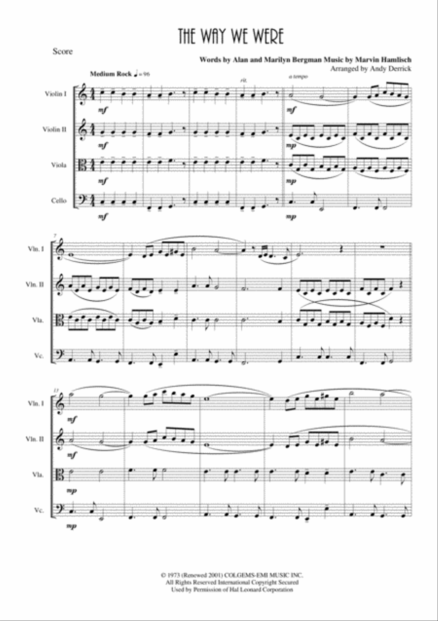 The Way We Were String Quartet scores gallery preview page 1