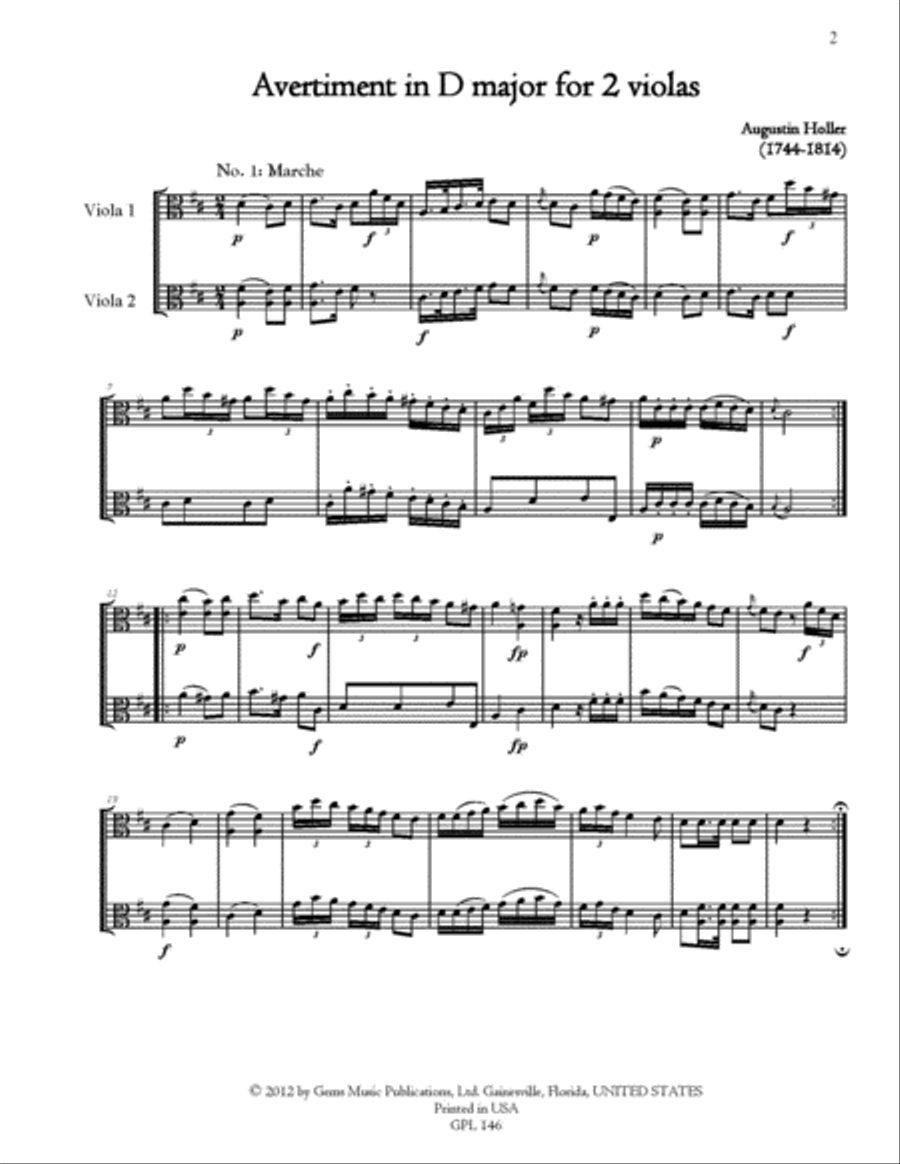 Avertiment in D major for 2 Violas Viola scores gallery preview page 2