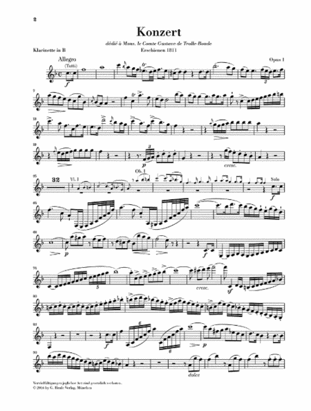 Clarinet Concerto in E-flat Major Op. 1