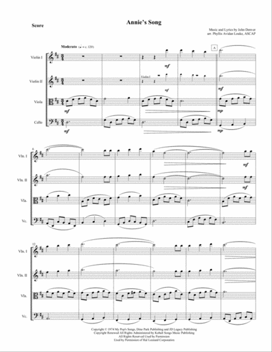 Annie's Song String Quartet scores gallery preview page 4