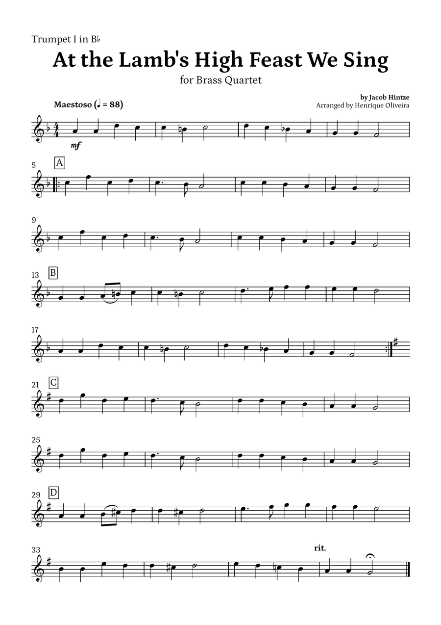 At the Lamb's High Feast We Sing (Brass Quartet) - Easter Hymn Brass Quartet scores gallery preview page 4