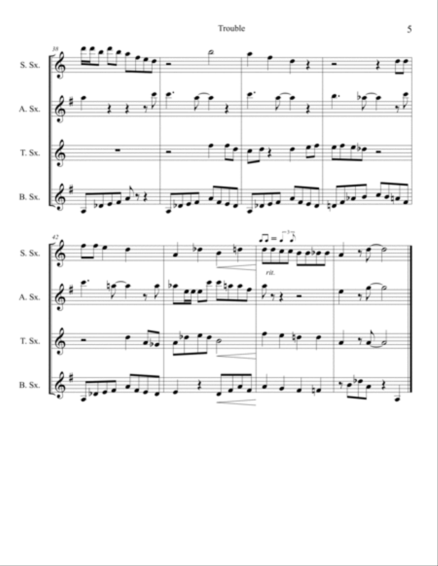 Trouble Saxophone Quartet scores gallery preview page 5