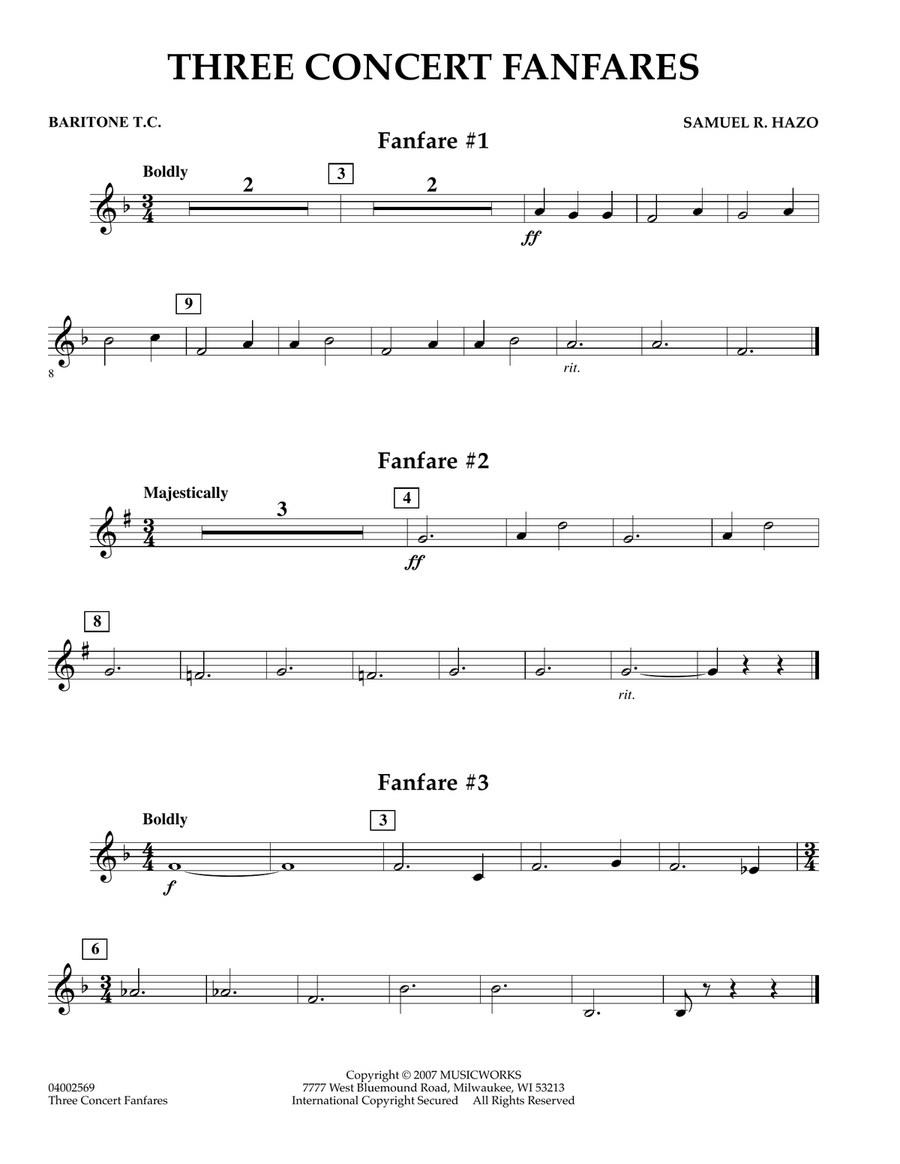 Three Concert Fanfares - Baritone T.C. Concert Band scores gallery preview page 1