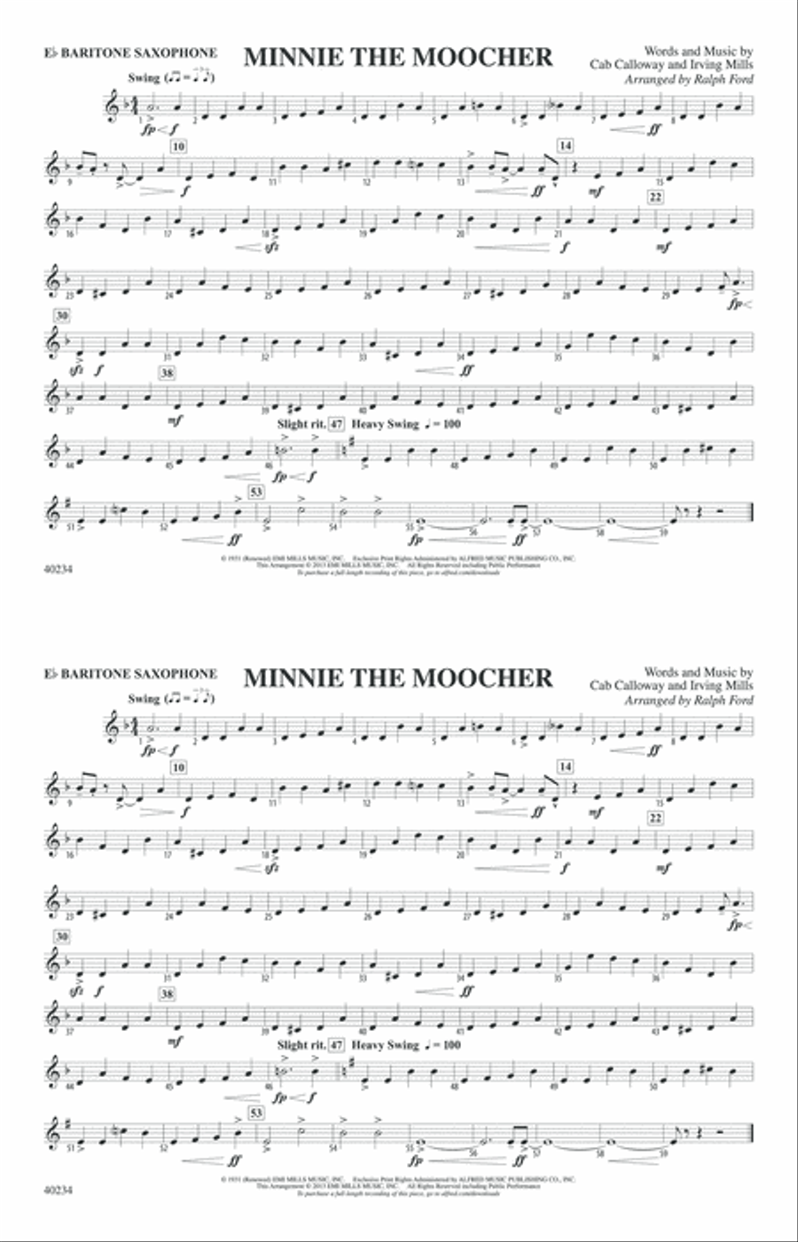 Minnie the Moocher: E-flat Baritone Saxophone Marching Band scores gallery preview page 1