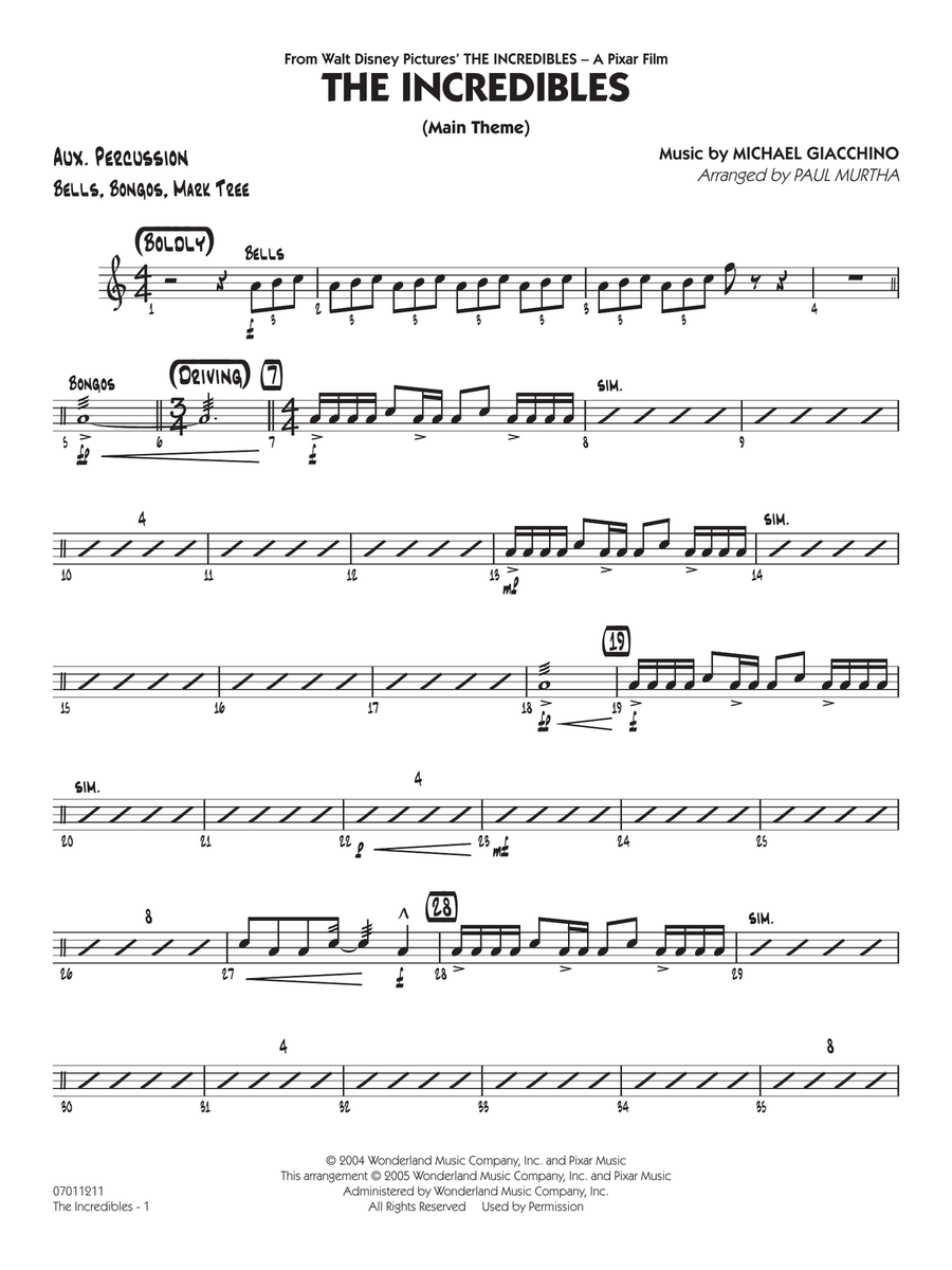 The Incredibles (arr. Paul Murtha) - Aux Percussion Jazz Ensemble scores gallery preview page 1
