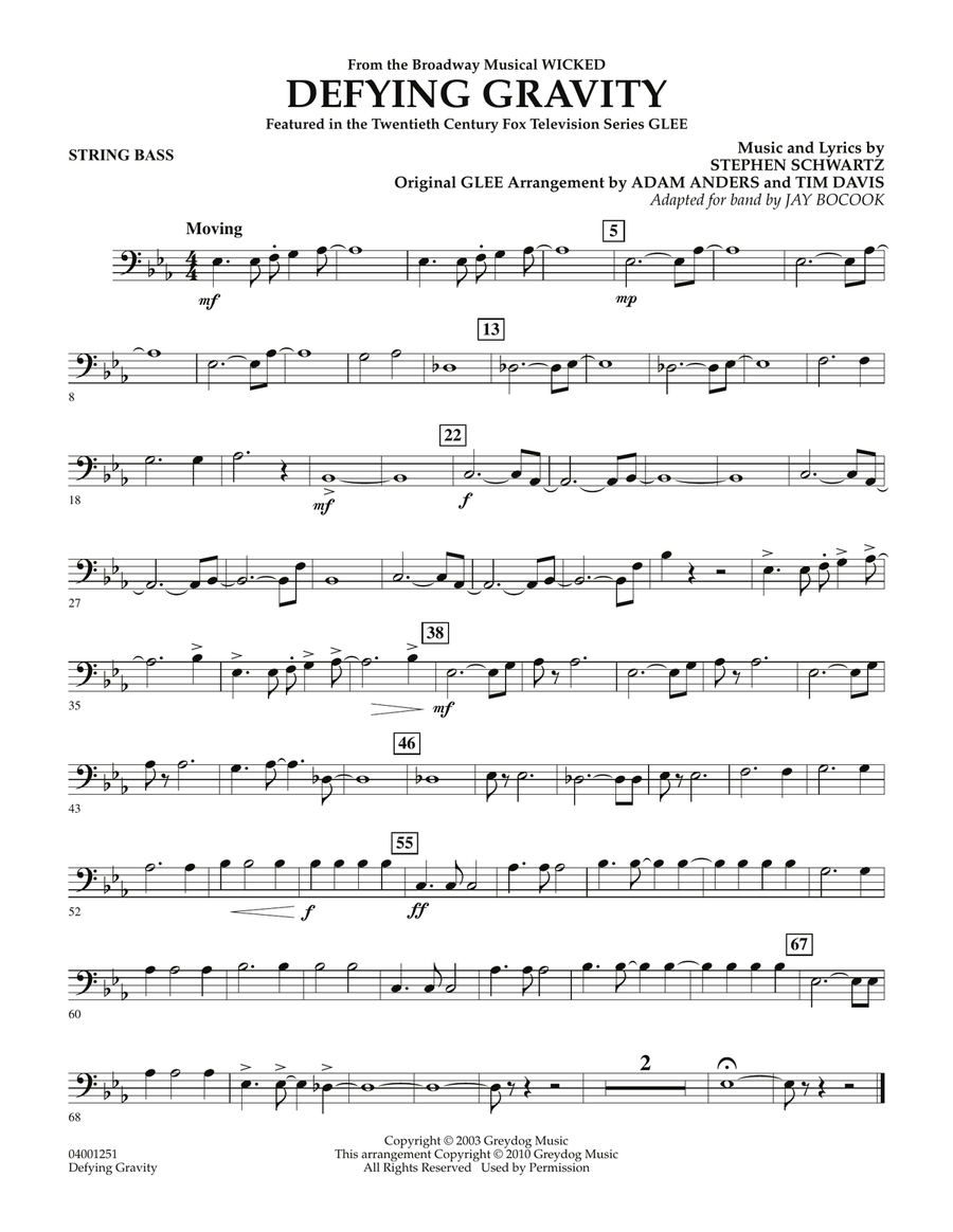 Defying Gravity (from Wicked) - String Bass Concert Band scores gallery preview page 1