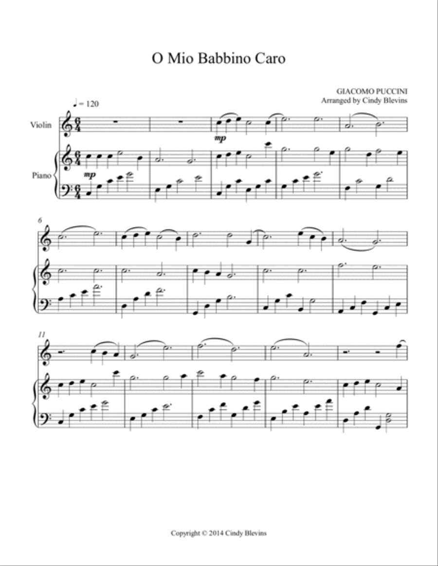 O Mio Babbino Caro, for Piano and Violin Violin Solo scores gallery preview page 2