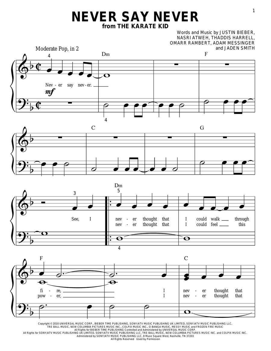 Never Say Never Easy Piano scores gallery preview page 1