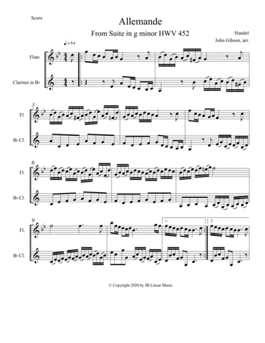 Handel - Allemande set for flute and clarinet duet image number null