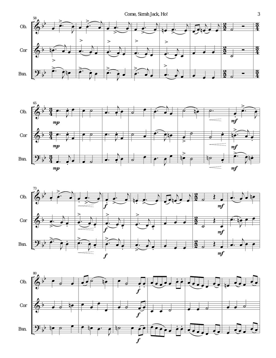 Come Sirrah Jack, Ho! for double-reed trio (oboe, cor anglais, bassoon) Woodwind Trio scores gallery preview page 3