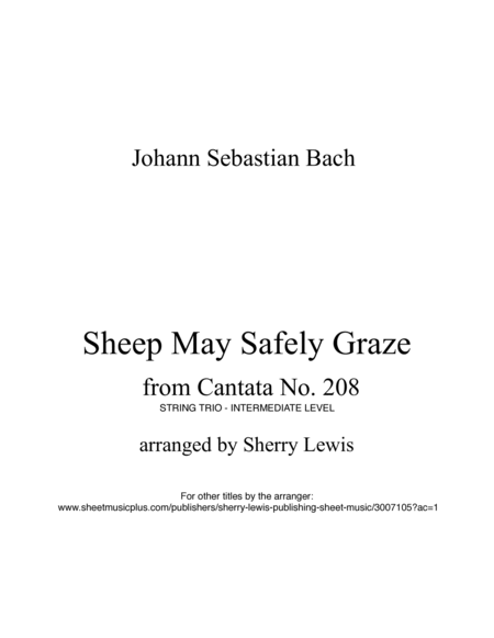 SHEEP MAY SAFELY GRAZE String Trio, Intermediate Level for 2 violins and cello or violin, viola and image number null