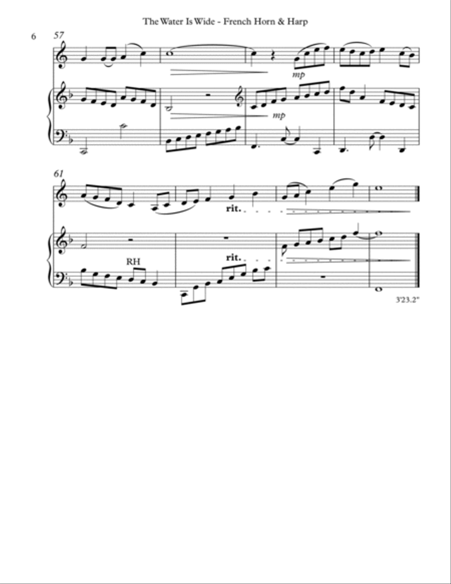 The Water Is Wide (O Waly, Waly), Duet for French Horn & Harp Horn scores gallery preview page 6