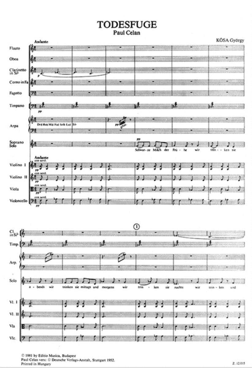Todesfuge Kantate für Sopran und Kammerorchester