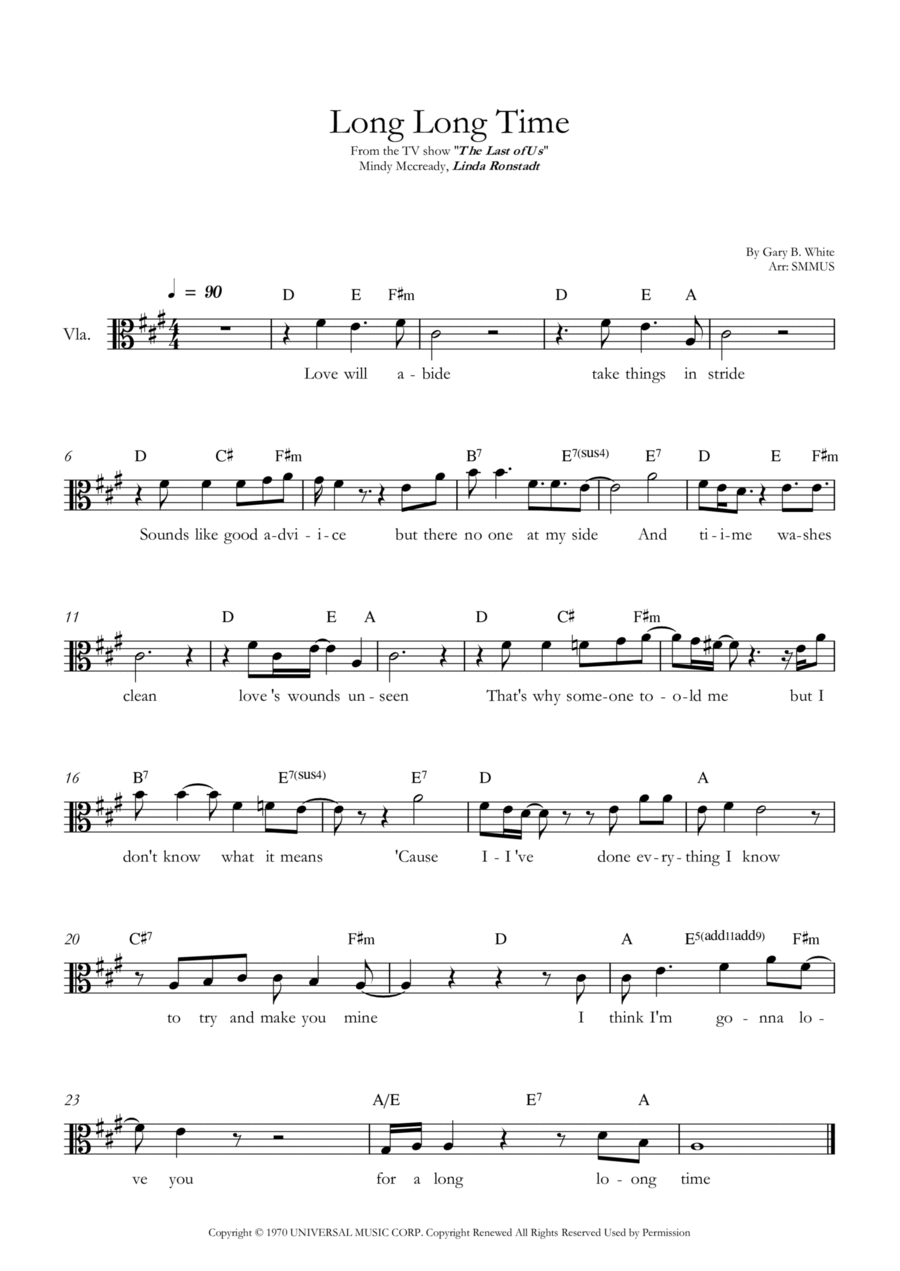 Long Long Time Viola Solo scores gallery preview page 1