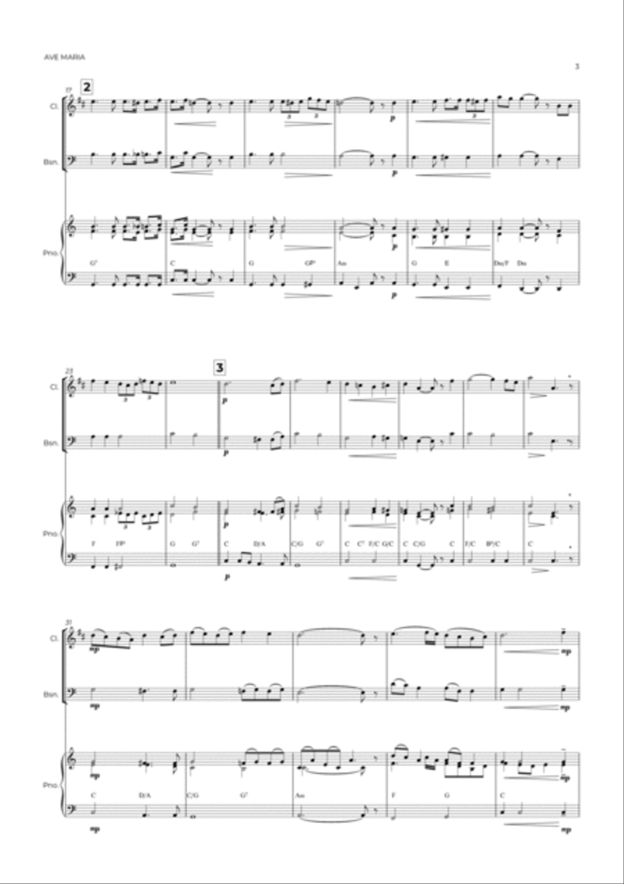 AVE MARIA - SCHUBERT - WIND PIANO TRIO (CLARINET, BASSOON & PIANO) Woodwind Duet scores gallery preview page 3