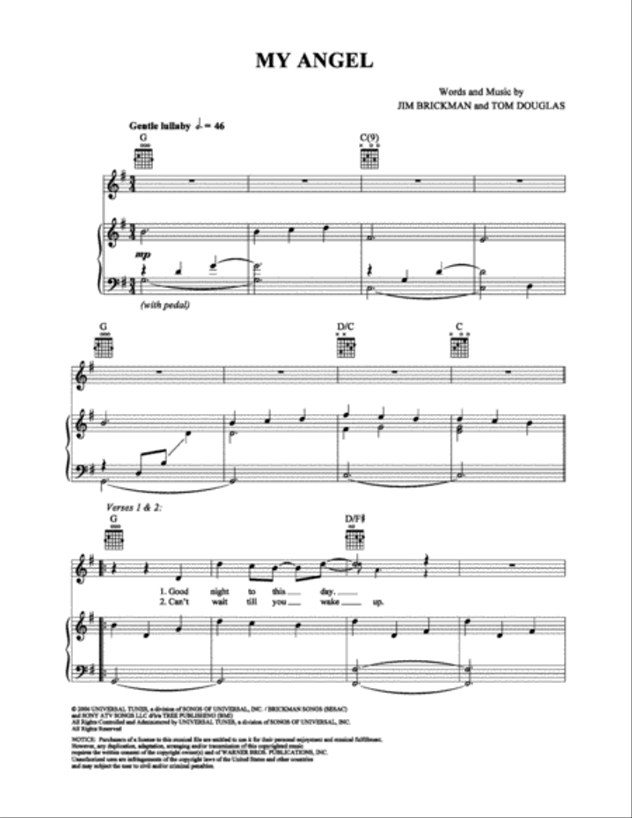 My Angel Piano, Vocal, Guitar scores gallery preview page 1