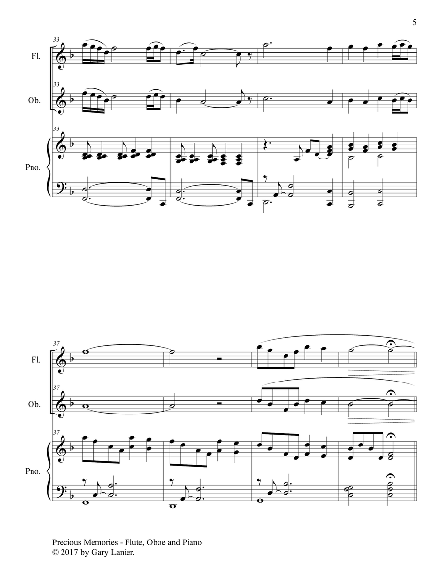 Precious Memories (Trio - Flute, Oboe & Piano with Score/Part) Woodwind Duet scores gallery preview page 6