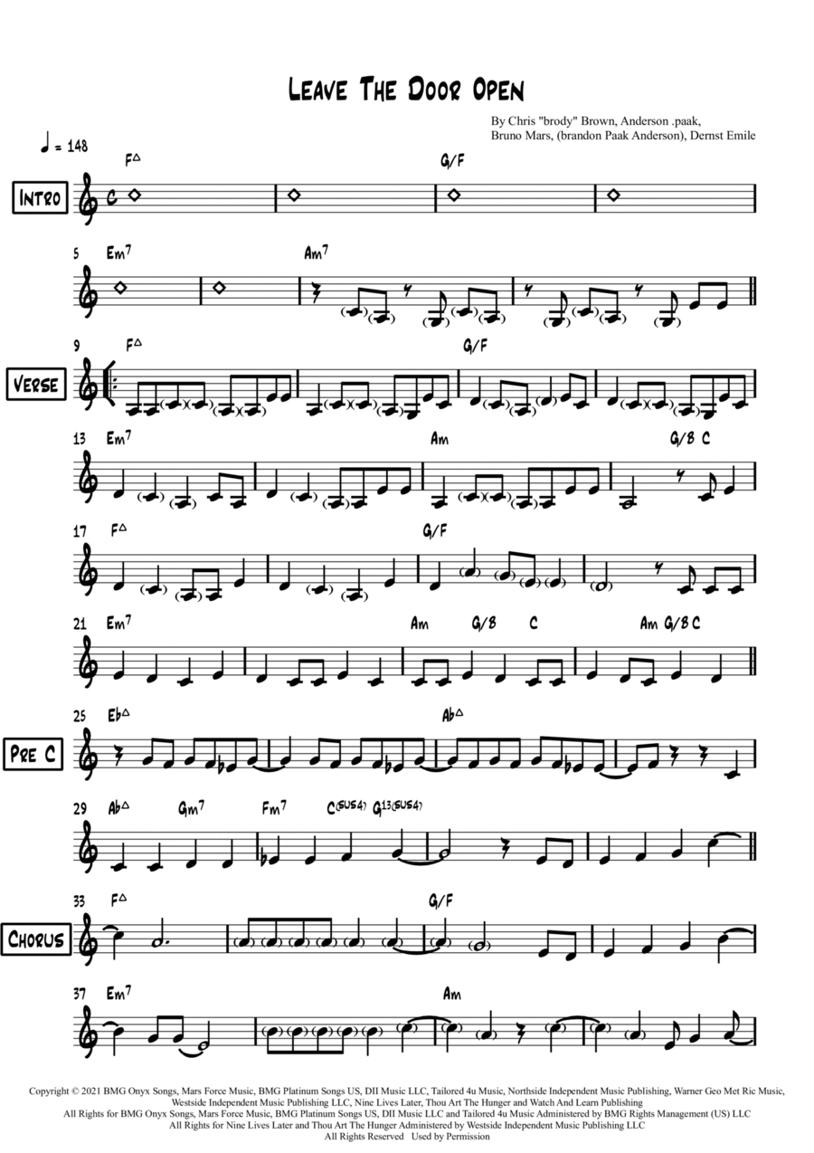 Leave The Door Open Piano scores gallery preview page 1