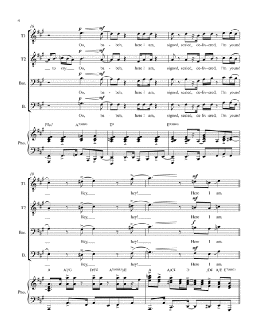 Signed, Sealed, Delivered I'm Yours TTBB scores gallery preview page 4