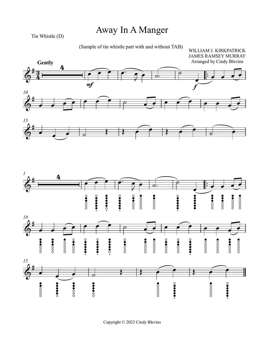 Away In A Manger, Piano and Tin Whistle (D) Piano scores gallery preview page 2