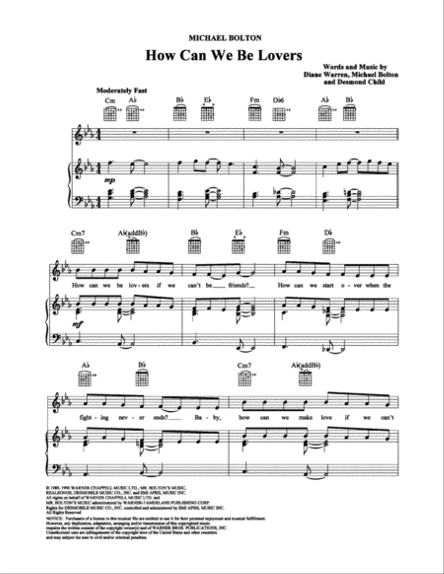 How Can We Be Lovers Piano, Vocal, Guitar scores gallery preview page 1