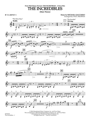 Book cover for The Incredibles (Main Theme) (arr. Paul Murtha) - Bb Clarinet 1