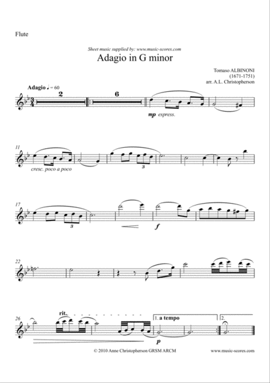 Albinoni Adagio - Flute, Bassoon, Trumpet, Violin and Cello Bassoon scores gallery preview page 4