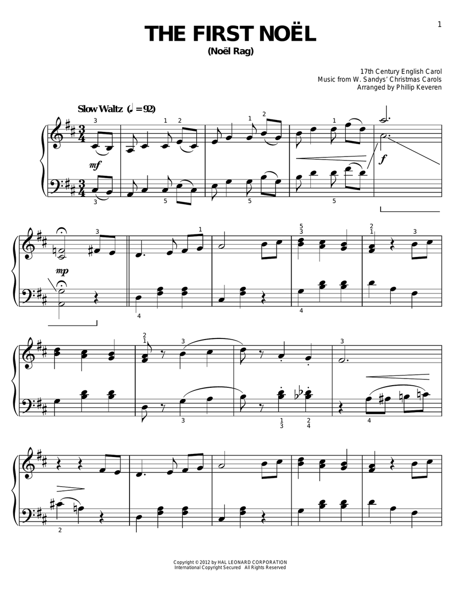 The First Noel [Ragtime version] (arr. Phillip Keveren) Voice scores gallery preview page 1