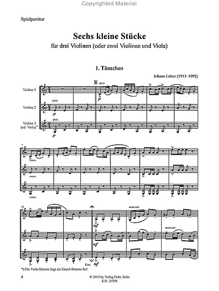 6 kleine Stücke für drei Violinen (oder zwei Violinen und Viola)