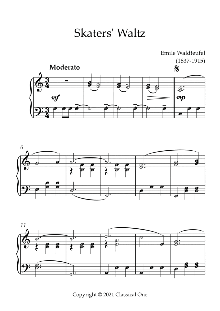 Waldteufel - Skaters’ Waltz(With Note name) Easy Piano scores gallery preview page 1
