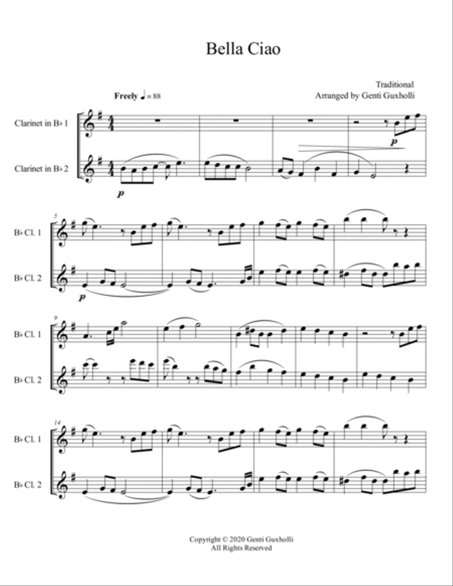 Bella Ciao Clarinet Duet scores gallery preview page 2