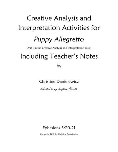 Creative Analysis and Interpretation Activities for Puppy Allegretto