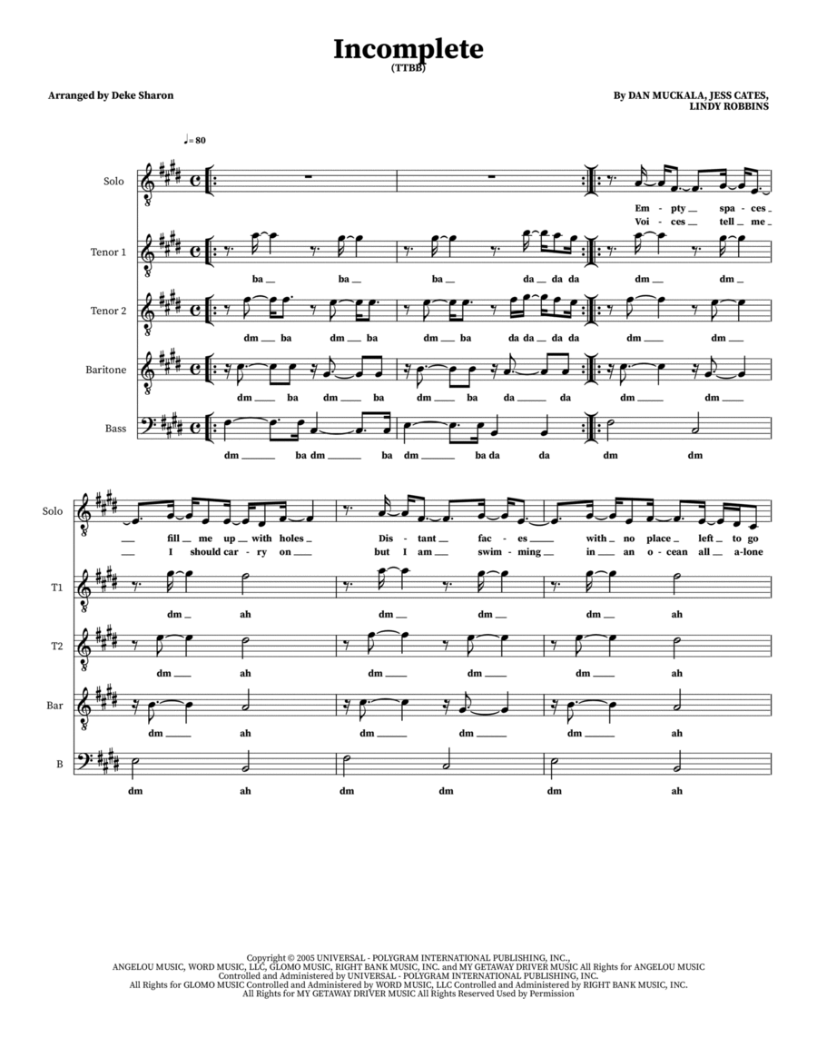 Incomplete Incomplete TTBB scores gallery preview page 1