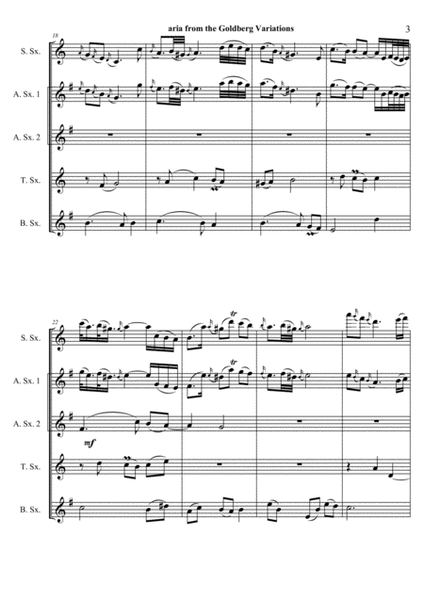 Aria from the Goldberg Variations: for sax quartet SATB or AATB image number null