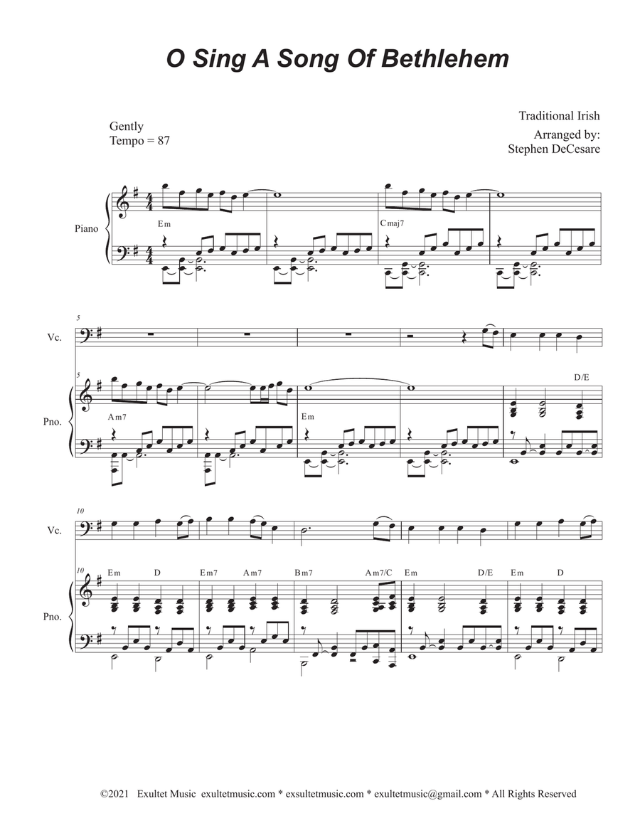O Sing A Song Of Bethlehem (Cello solo and Piano) Piano scores gallery preview page 2