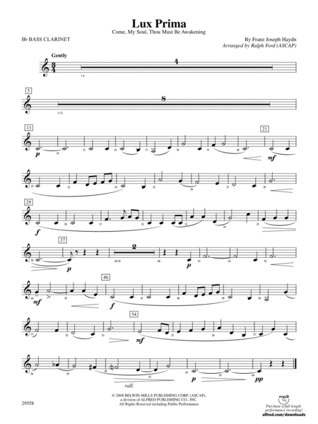 Lux Prima (Come, My Soul, Thou Must Be Awakening): B-flat Bass Clarinet