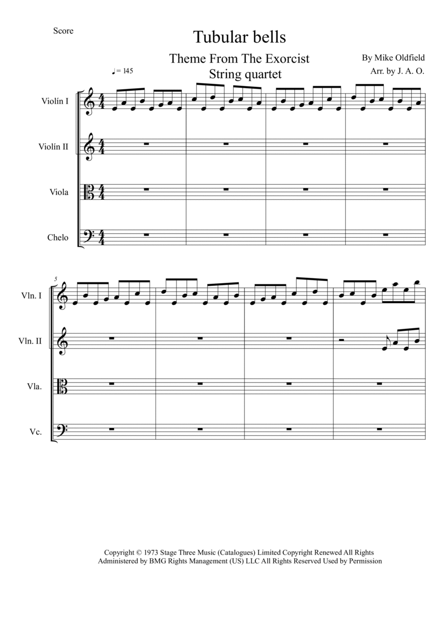 Tubular Bells String Quartet scores gallery preview page 1