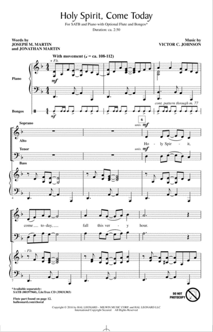 Holy Spirit, Come Today Holy Spirit, Come Today 4-Part scores gallery preview page 1