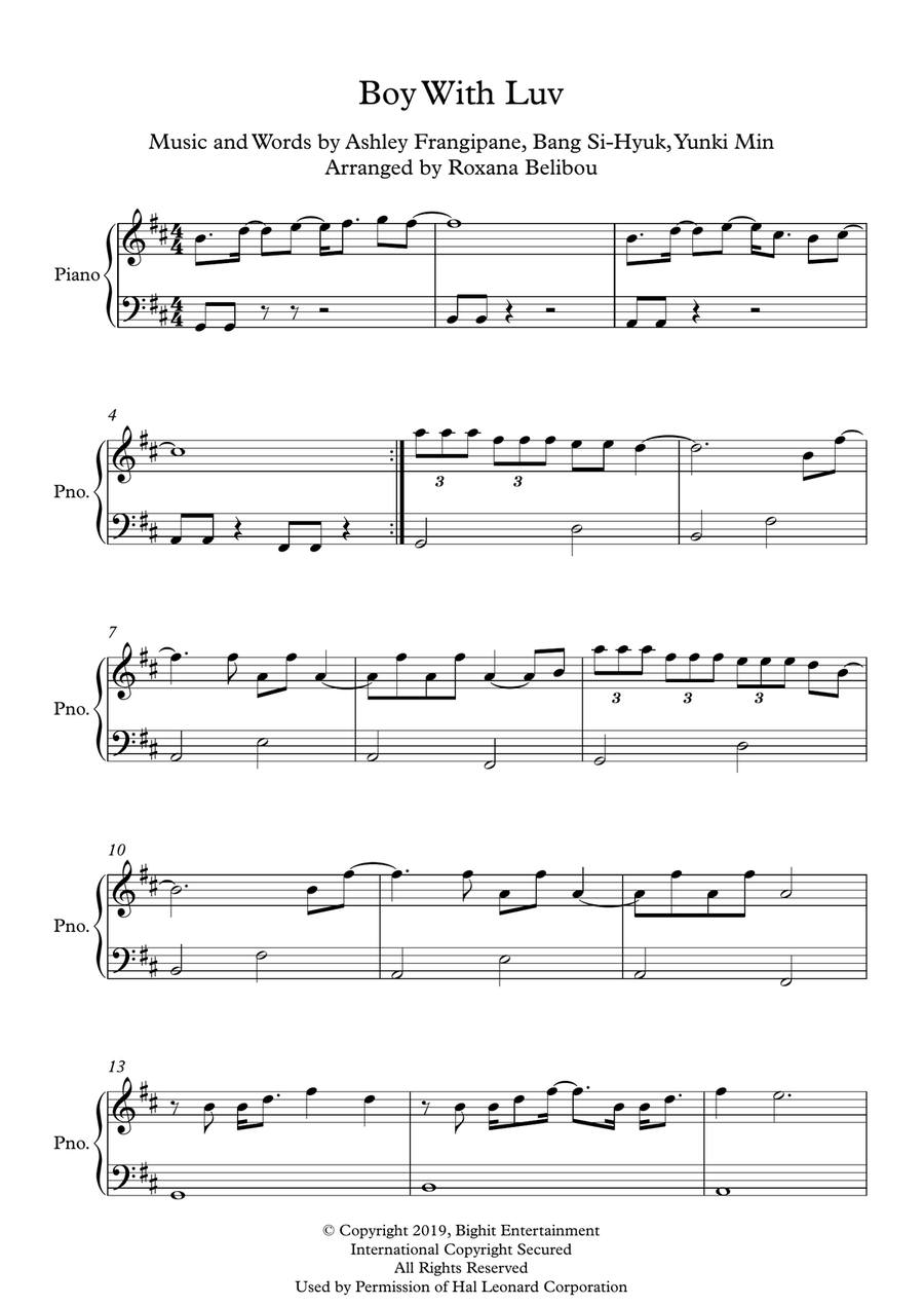 Boy With Luv Boy With Luv Easy Piano scores gallery preview page 1