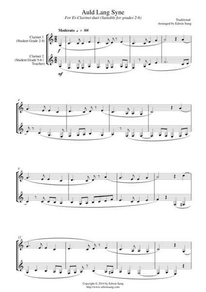 Auld Lang Syne (for Eb-clarinet duet, suitable for grades 2-6) image number null