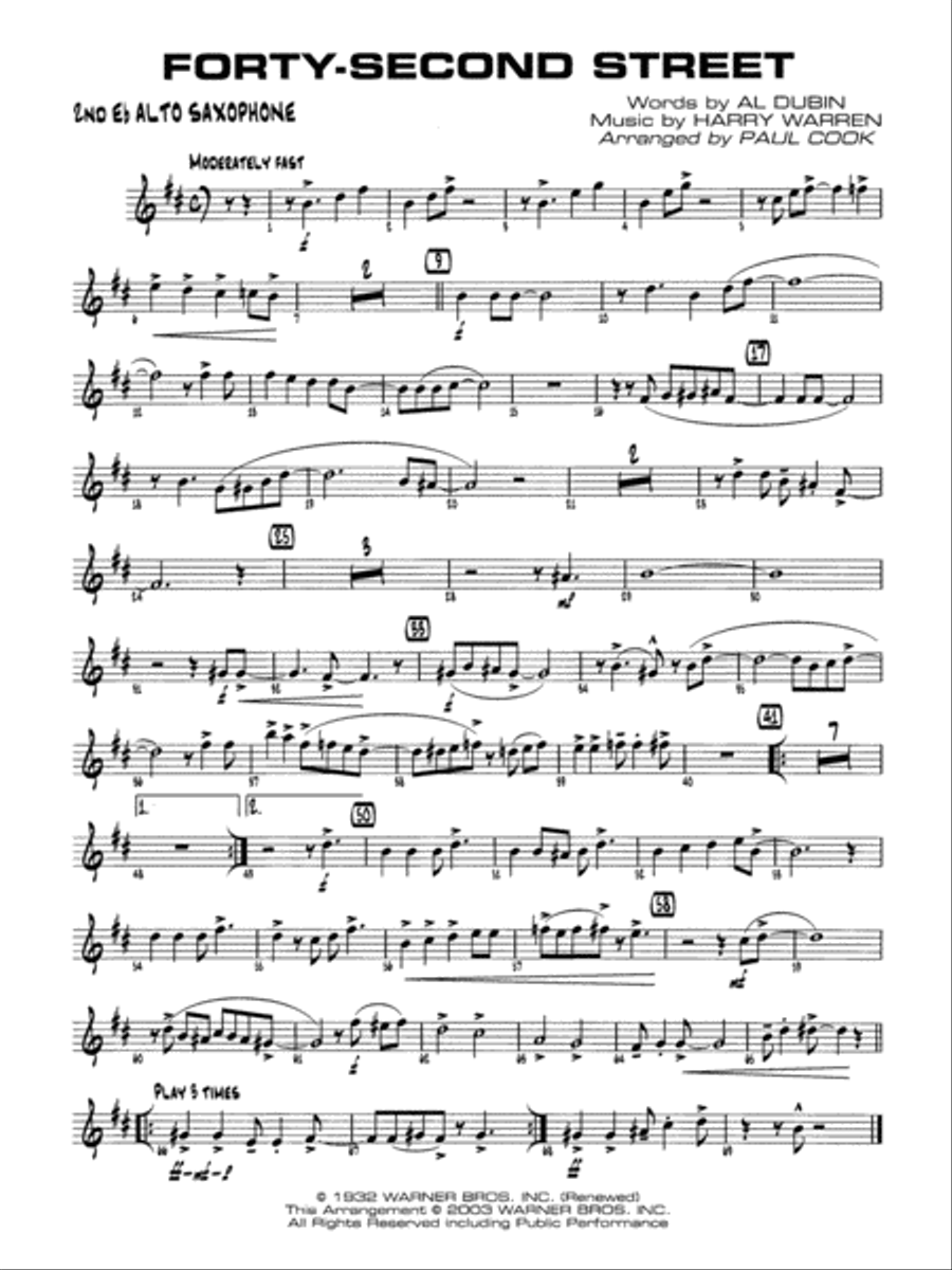 Forty-Second Street: 2nd E-flat Alto Saxophone Jazz Ensemble scores gallery preview page 1