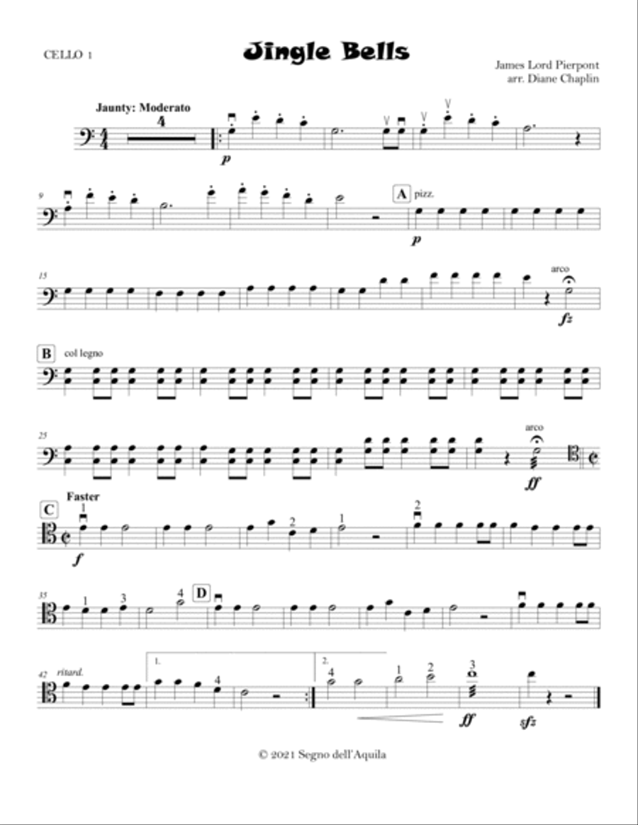 Jingle Bells for Cello Ensemble String Quintet scores gallery preview page 5