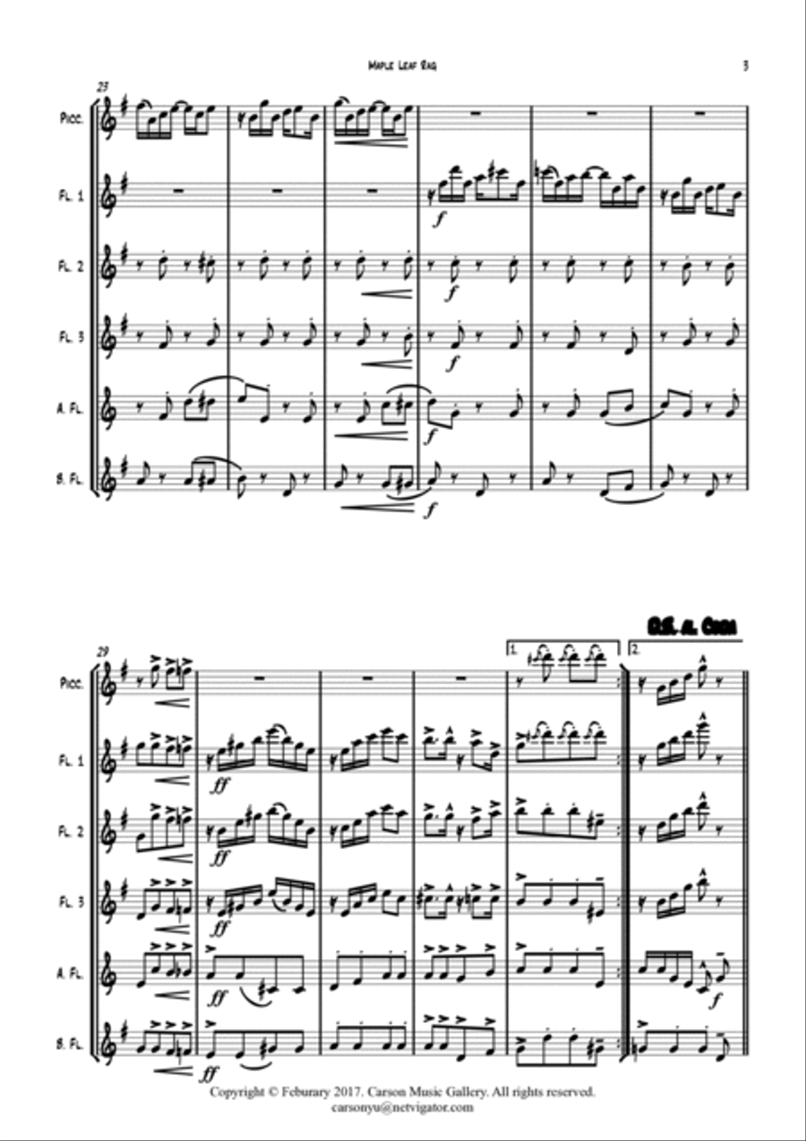 Maple Leaf Rag - for Flute Choir (Picc., 3C, A.Fl, B.Fl) arr. Carson Yu Flute Choir scores gallery preview page 6
