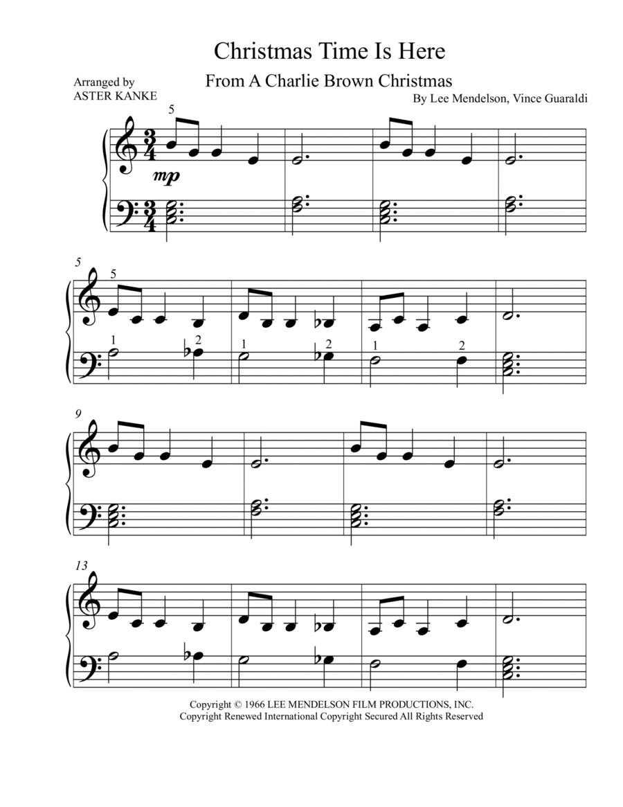 Christmas Time Is Here Easy Piano scores gallery preview page 1