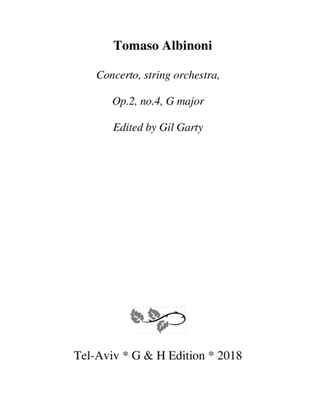 Book cover for Concerto, string orchestra, Op.2, no.4, G major (Original version)